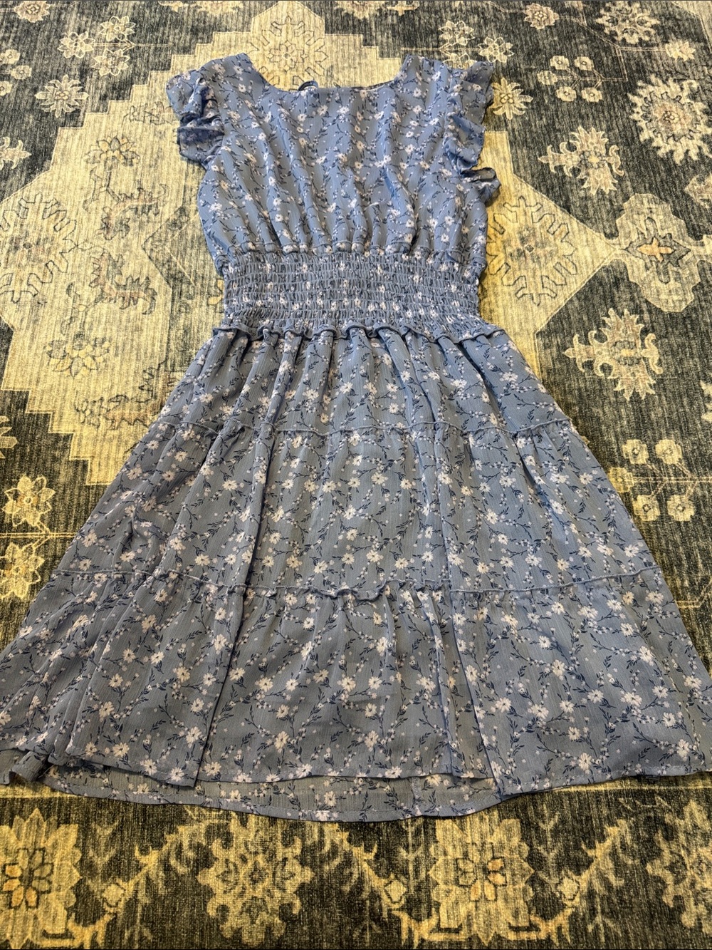 Altar'd State Light Blue Floral Smocked Midi Dress
